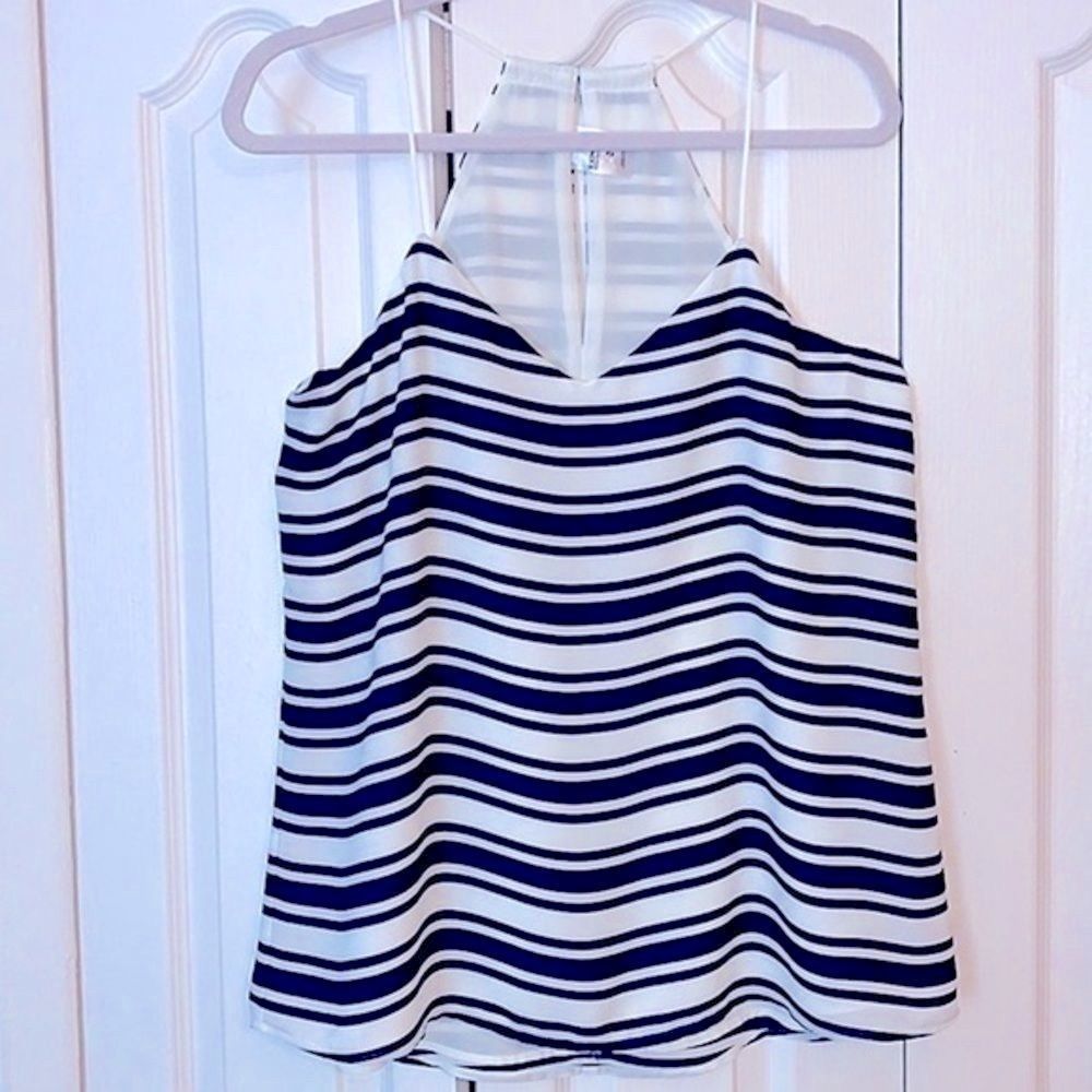 Express Navy and White Striped Racerback Tank Top